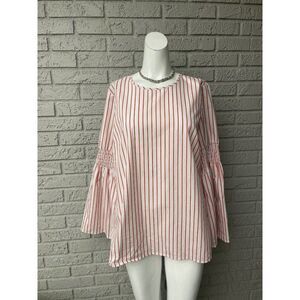 MICHAEL Michael Kors Red & White Long Sleeve Striped Blouse Size M